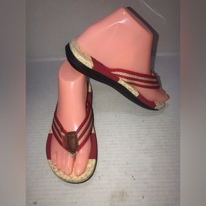 LOULUEN Flip Flop Thong Sandals Red  Tan Womens Sz 5.5 / 36 Beach Slip On NWOT
